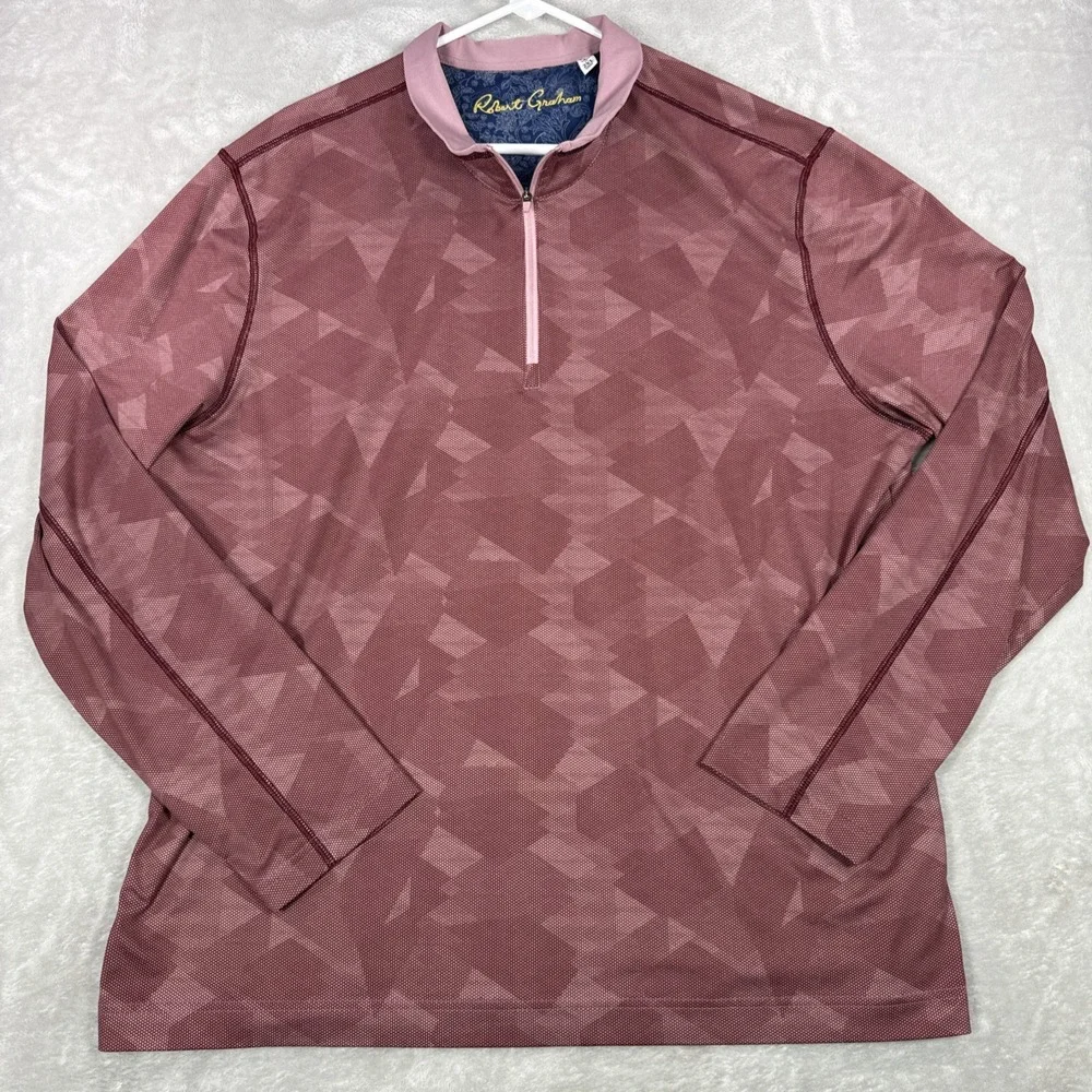Robert Graham 2XL Pullover Long Sleeve Geometric Print Classic Fit Shirt 1/4 Zip